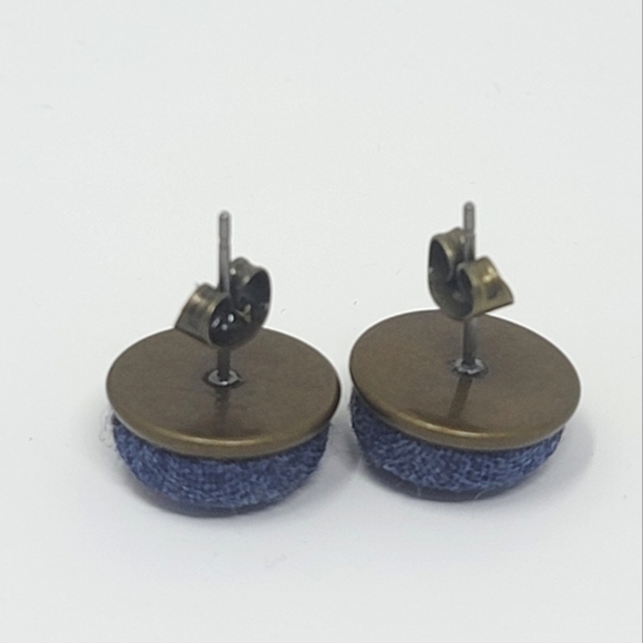 New Handmade | Upcycled Denim Fabric Button Stud Earrings - Picture 2 of 4